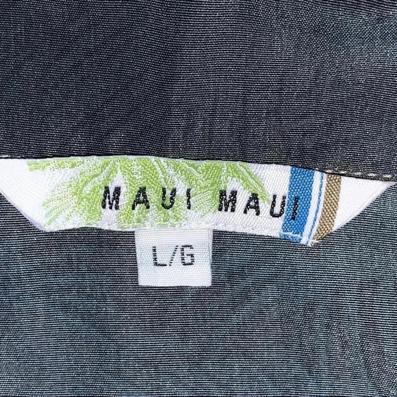 Maui Maui Mens Size Large Button Up Polyester Hawaiian Shirt Night Palms Camp - Picture 6 of 9